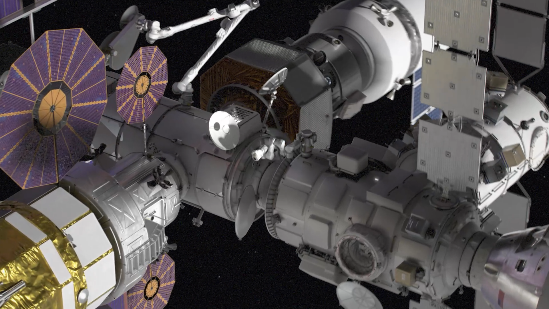 NASA rendering of the Gateway station near the Moon.